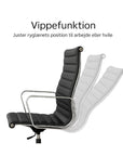 Kontorstol med vippefunktion – sort læder og aluminium til kontor, konferencerum og hjemmekontor