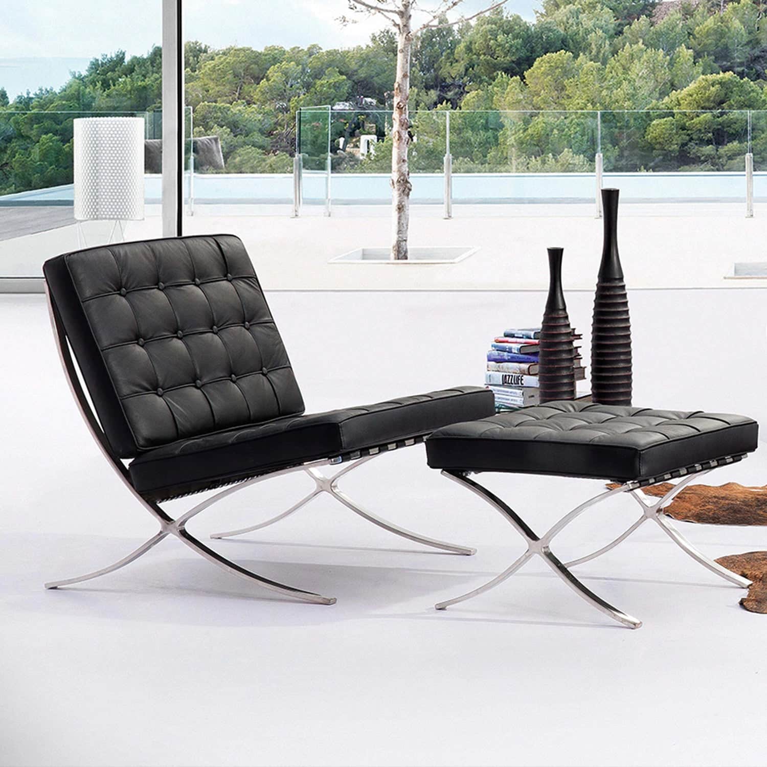 Lounge_Chair_in_Brown_Leather_and_Polished_Chrome_with_Ottoman