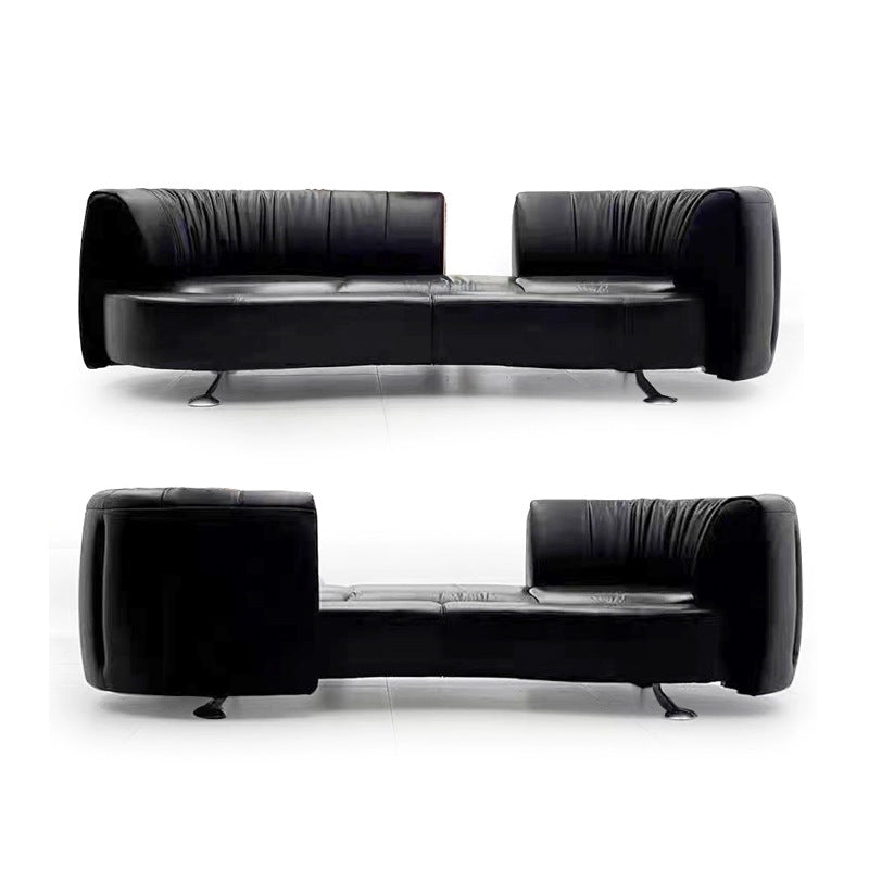 Rund loungesofa i sort læder