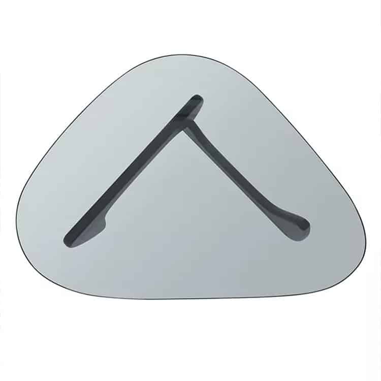 Trekantet sofabord i glas med sort træbase