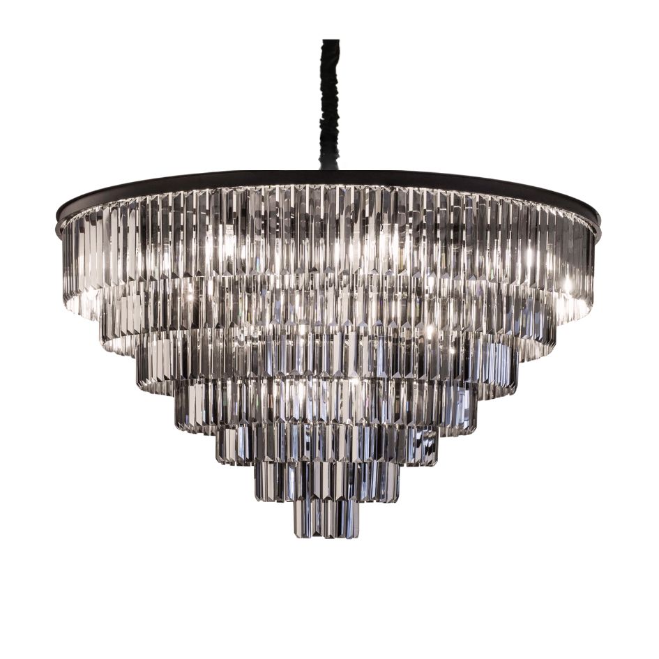 Villa Krystal lysekrone med røgfarvede krystaller, 110 cm i diameter