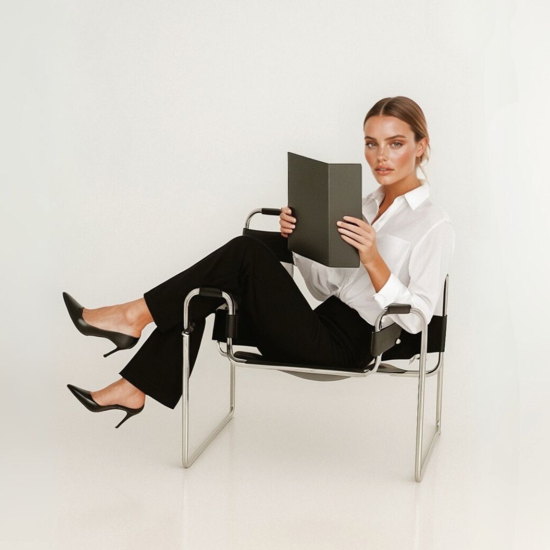 Wassily stol udført i sort læder og poleret stål